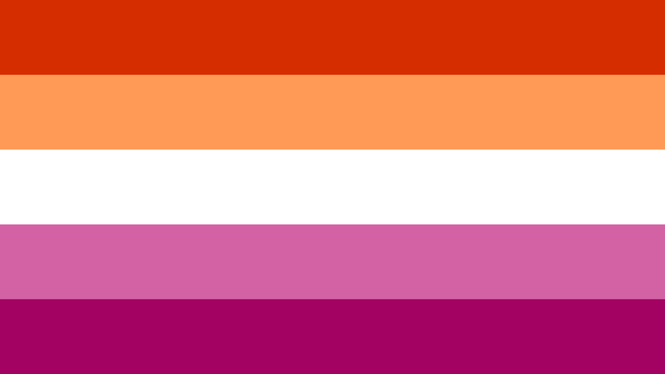 Die Lesbische Pride-Flagge besteht aus Rottönen, Orange, Weiß und Rosa. Sie symbolisiert Mut, Gemeinschaft, Fürsorge, Vielfalt, Frieden, Liebe und Leidenschaft.